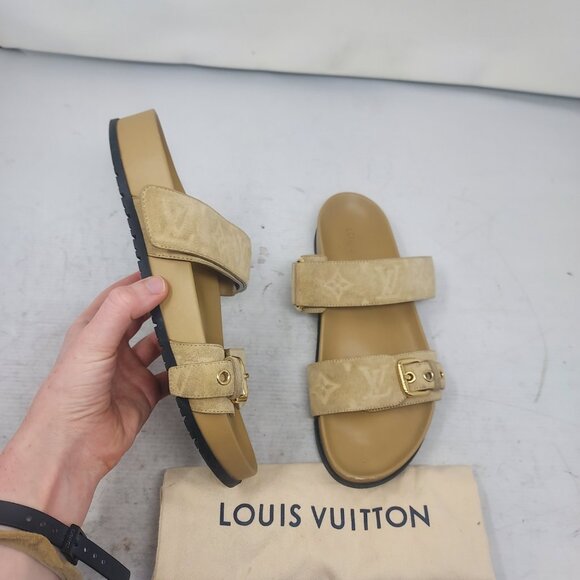 Louis Vuitton Beige Brown Buckle Bom Dia Monogram Slide Sandal - Picture 5 of 14